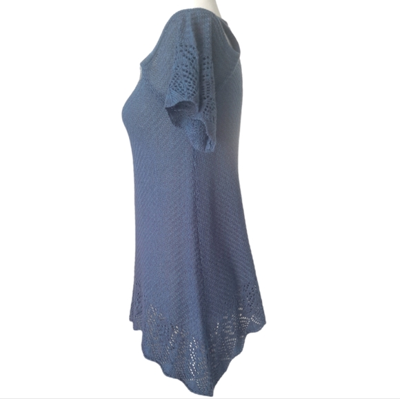 LC Lauren Conrad crocheted cold-shoulder blue sweater size medium - Picture 3 of 12